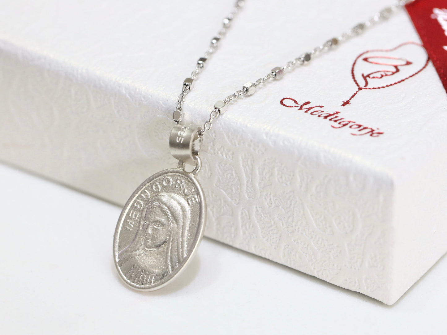 Medjugorje medal, Queen of Peace medal, Virgin Mary pendant, sterling silver 925 Mother Mary medal, oval medal of Our Lady, simple medal