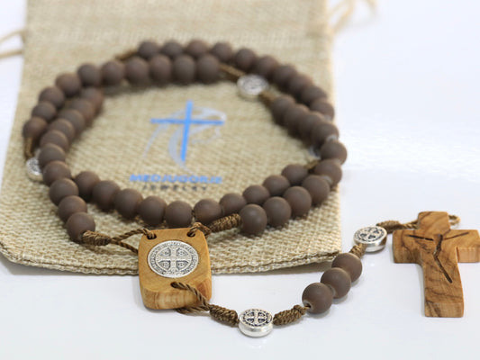 Saint Benedict rosary, brown beads St Benedict rosary, handmade rosary, olive wood rosary centerpiece, protection rosary, Medjugorje rosary