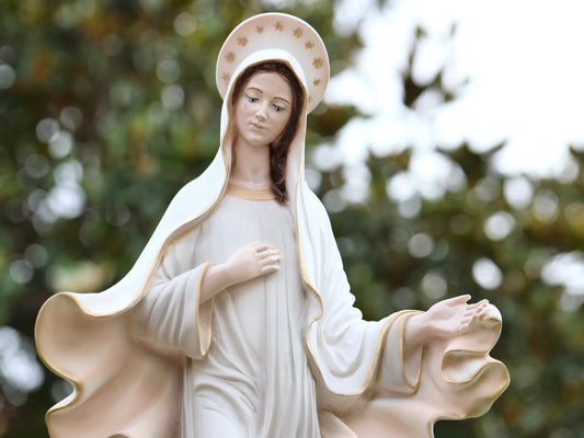 Medjugorje statue, Queen of Peace statue, garden statue of Our Lady, Virgin Mary 26 inch statue, marble powder Mother Mary 66 cm statue