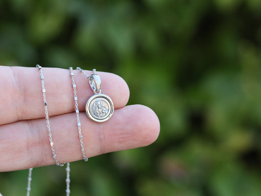 Miniature scapular medal,Sacred Heart medal, Our Lady of Mt Carmel medal, brown scapular, Scapular necklace, silver 925 scapular pendant