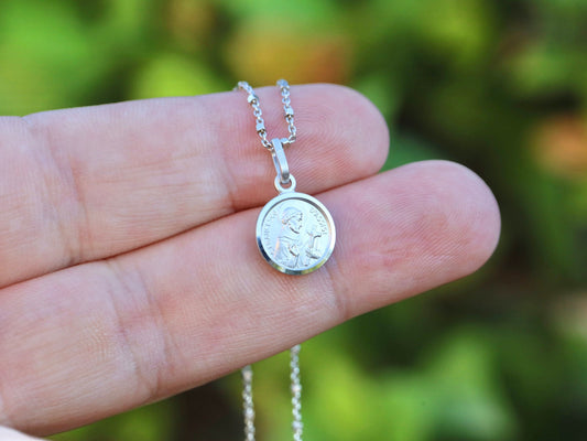 St Francis of Assisi medal, miniature sterling silver 925 medal, Saint Francis dainty medal, miniature medal of catholic saint, round medal