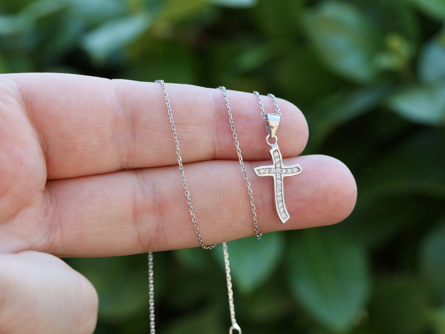 Cross pendant, minijature cross, sterling silver 925, cross for teenage girl, modern cross pendant, cross necklace, cubic zirconium cross