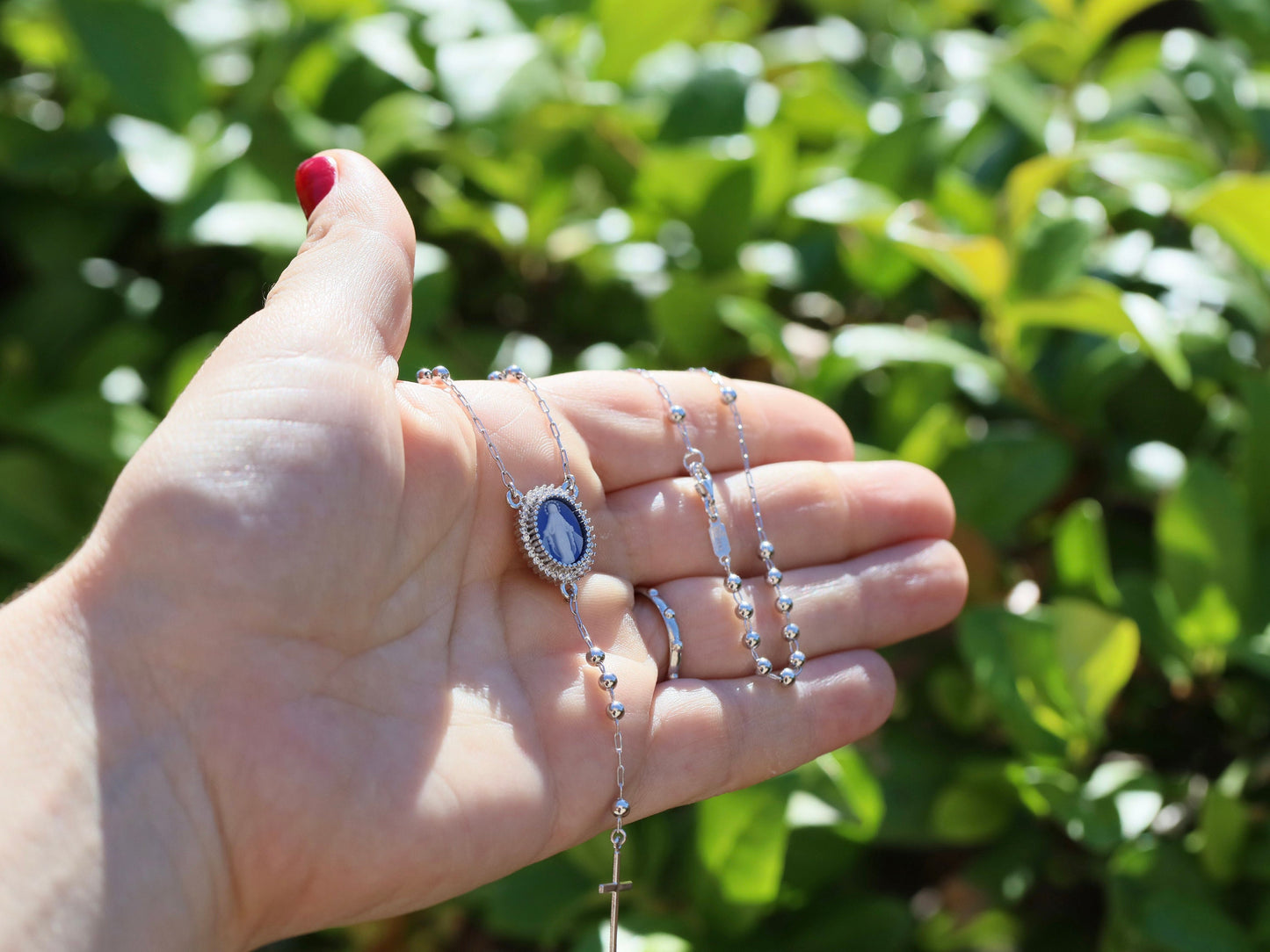 Rosary necklace,sterling silver 925 necklace,cameo necklace with Our Lady,18 inch rosary necklace,gift for women,Our Lady of Grace necklace