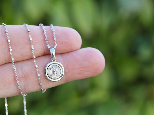 Miniature Medjugorje medal,Queen of Peace minimalist medal, sterling silver 925 Our Lady pendant, Virgin Mary dainty necklace pendant