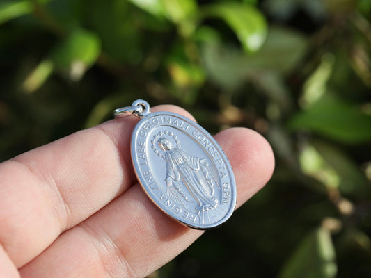 Extra large Miraculrous Medal, sterling silver 925  Our Lady of Grace pendant, high detailed Miraculous Medal , diamond cut Miraculous Medal