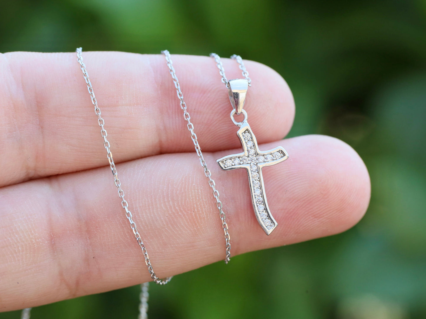 Cross pendant, minijature cross, sterling silver 925, cross for teenage girl, modern cross pendant, cross necklace, cubic zirconium cross