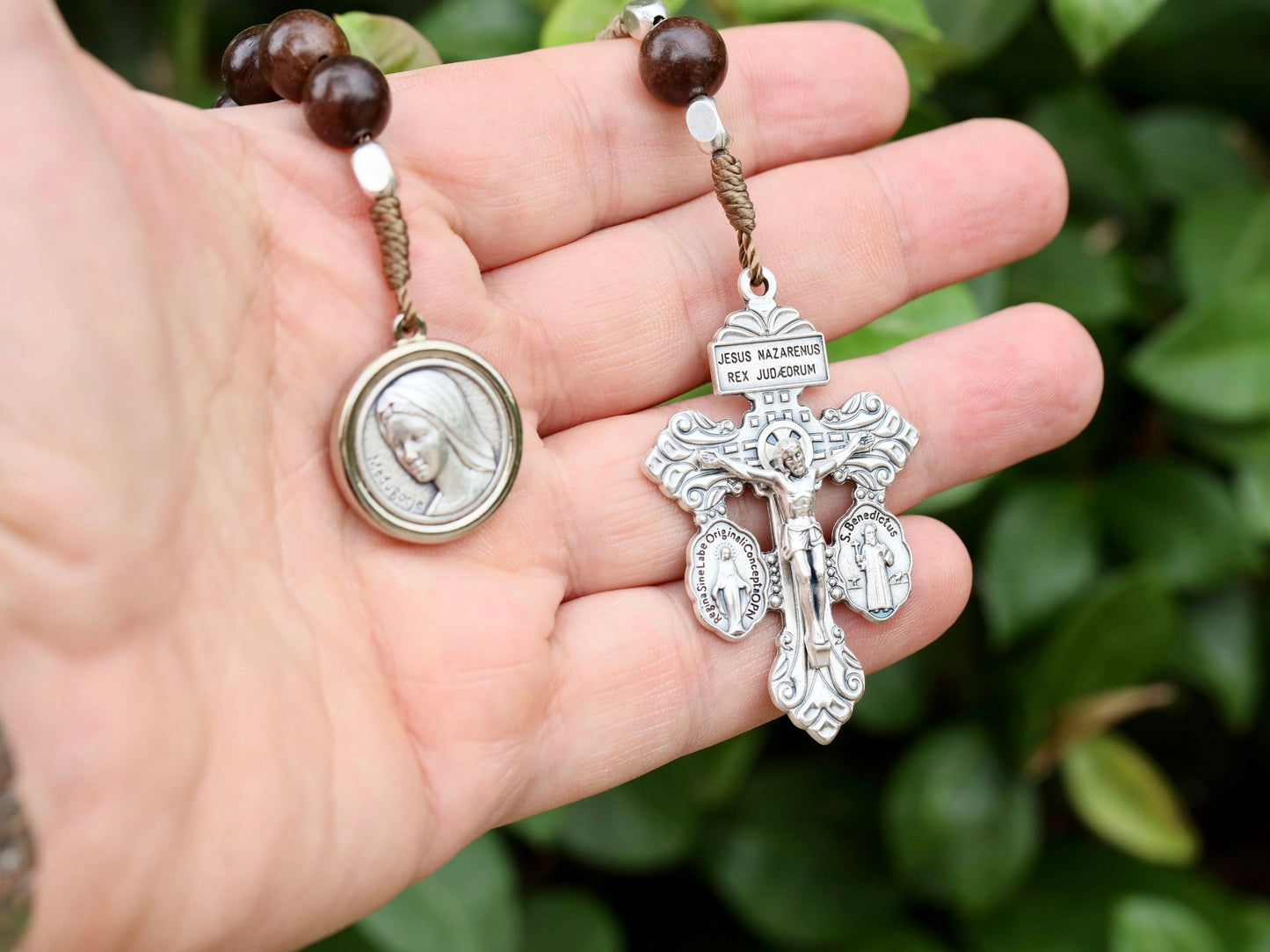 Pardon cross rosary, one decade rosary, pocket Rosary with St Benedict and Miraculous Medal, wooden decade rosary, indulgence cross rosary