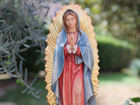 Statue Unserer Lieben Frau von Guadalupe, handgemachte Statue der Jungfrau Maria 45 cm, handgeschnitzte Holzstatue, 18-Zoll-Statue Unserer Lieben Frau, Hausaltarstatue