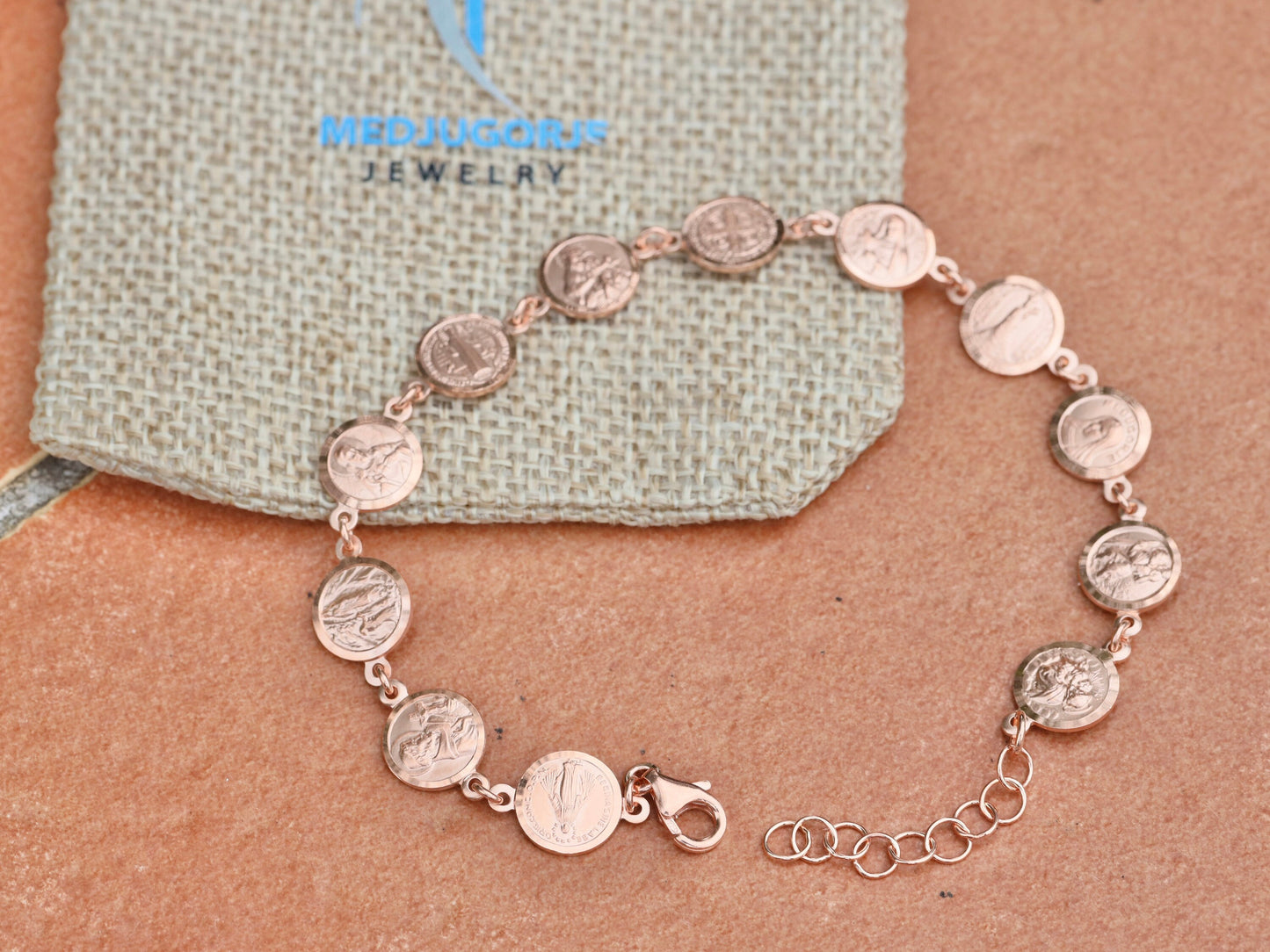Bracelet with saints, catholic saints bracelet, 11 different saints bracelet, sterling silver with 18 k gold bracelet, fine jewelry bracelet