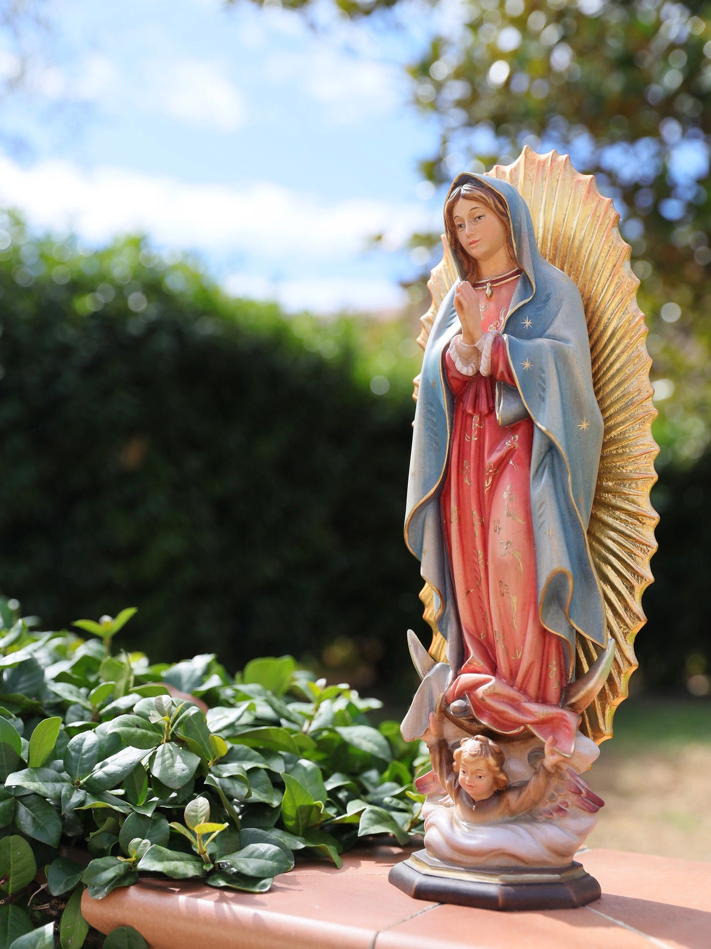 Statue Unserer Lieben Frau von Guadalupe, handgemachte Statue der Jungfrau Maria 45 cm, handgeschnitzte Holzstatue, 18-Zoll-Statue Unserer Lieben Frau, Hausaltarstatue