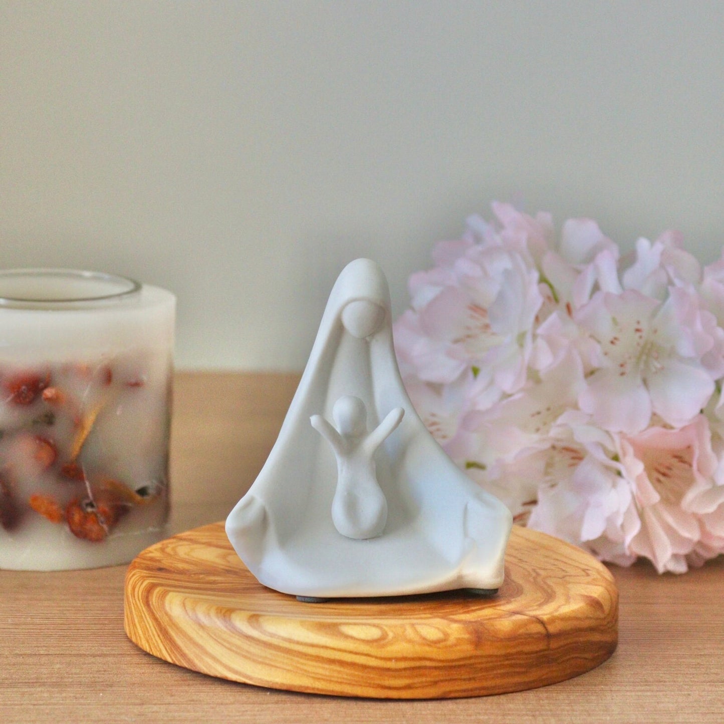 Our Lady white porcelain with Baby Jesus statue, Miniature porcelain statue of Virgin Mary and Baby Jesus, Modern Virgin Mary sculpture