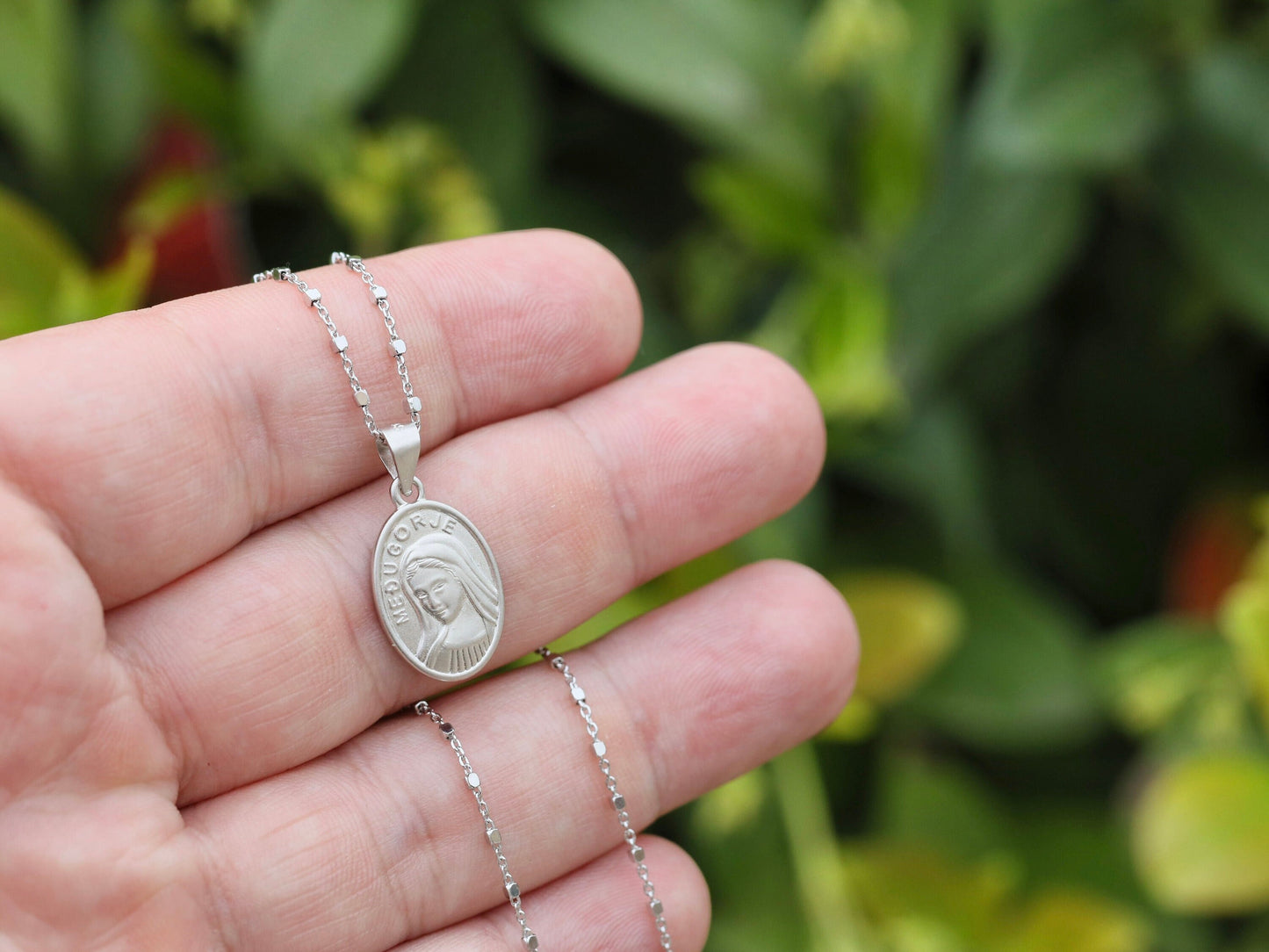 Medjugorje medal, Queen of Peace medal, Virgin Mary pendant, sterling silver 925 Mother Mary medal, oval medal of Our Lady, simple medal