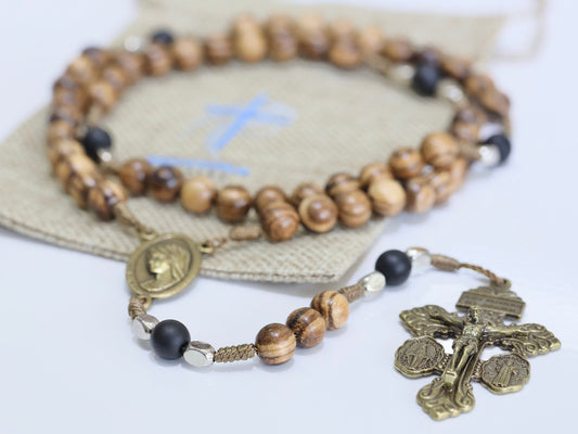 Pardon cross rosary| wooden rosary | handmade rosary | St Benedict and Miraculous Medal rosary | rosary for man | Medjugorje rosary beads