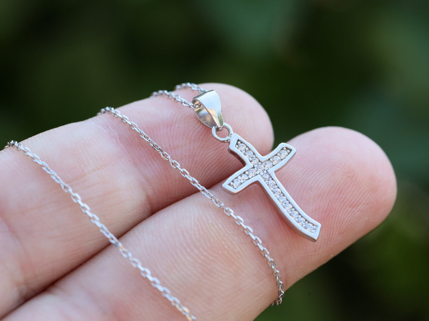 Cross pendant, minijature cross, sterling silver 925, cross for teenage girl, modern cross pendant, cross necklace, cubic zirconium cross