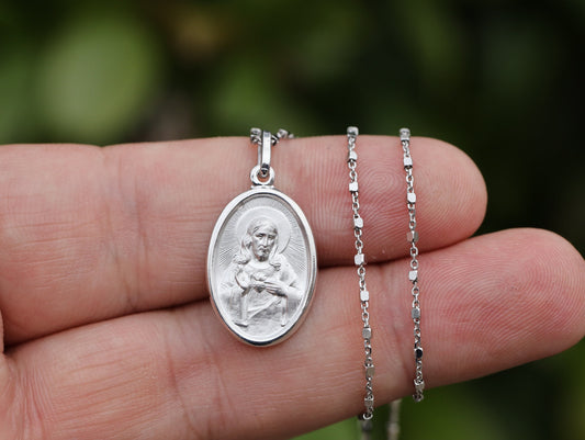 Sacred Heart of Jesus medal, sterling silver 925 medal, Jesus Christ pendant, precious medal of Jesus Christ, 18 mm medal of Jesus