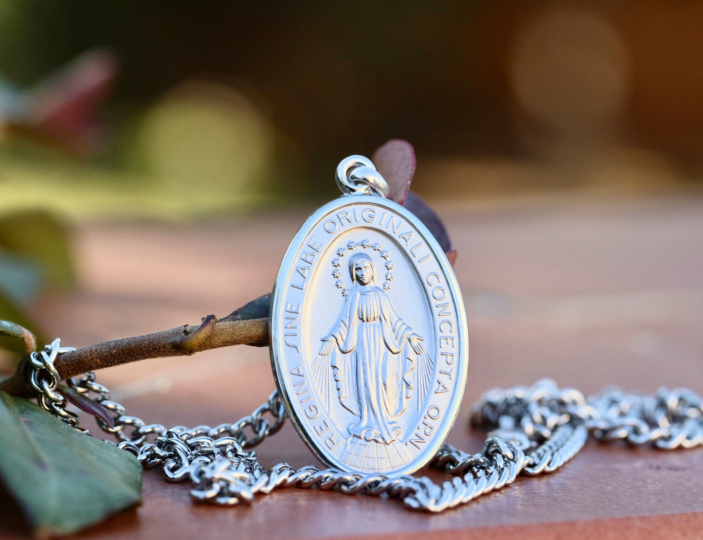 Miraculous Medal, sterling silver 925 Our Lady of Grace pendant, unisex Miraculous Medal, gift for husband or wife, fine Miraculous Medal