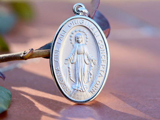 Sterling silver Miraculous Medal necklace charm, high quality unisex Miraculous Medal necklace, gold filed Our Lady of Grace charm pendant