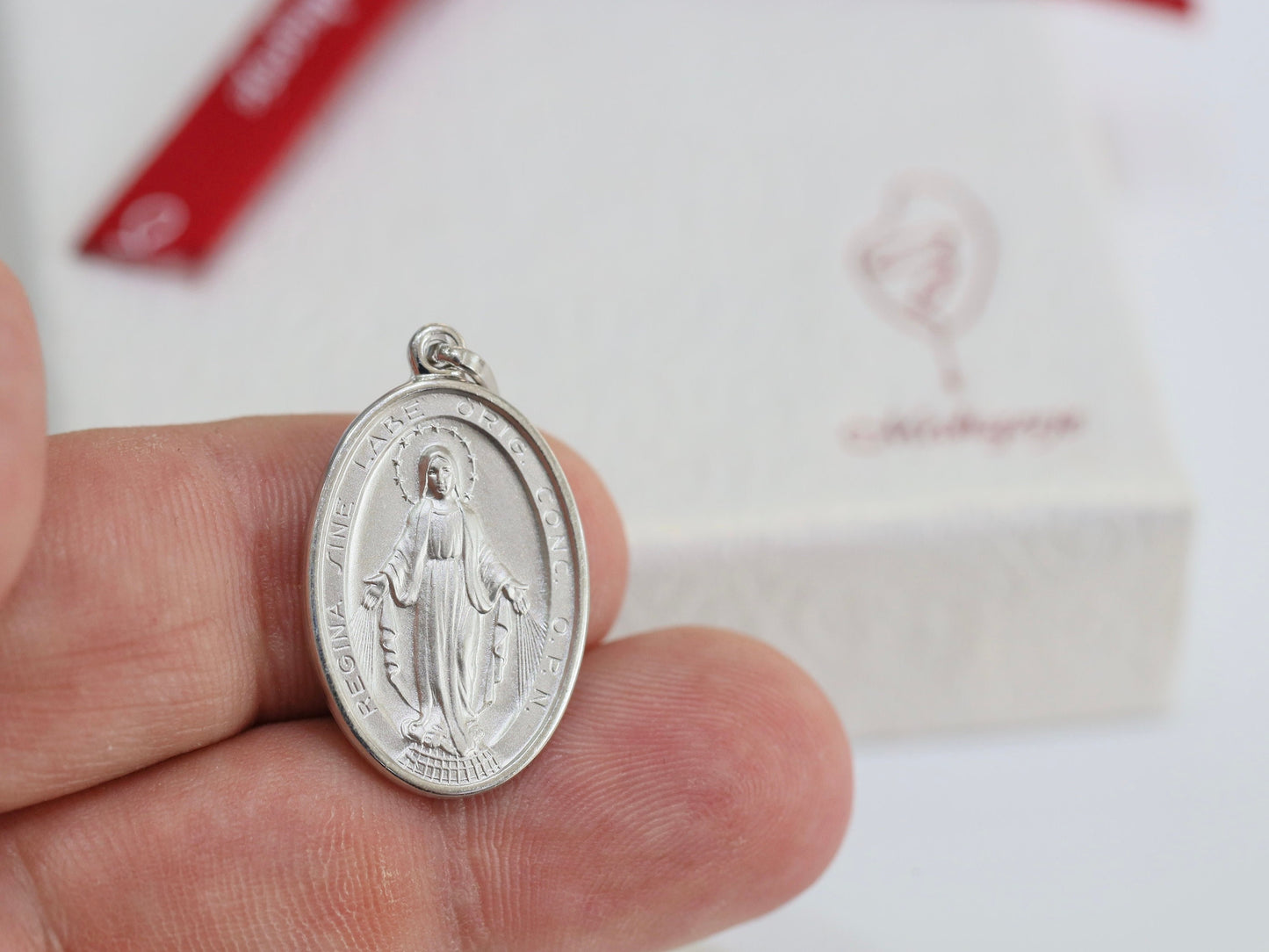 Miraculous Medal, sterling silver 925 Our Lady of Grace pendant, unisex Miraculous Medal, gift for husband or wife, fine Miraculous Medal