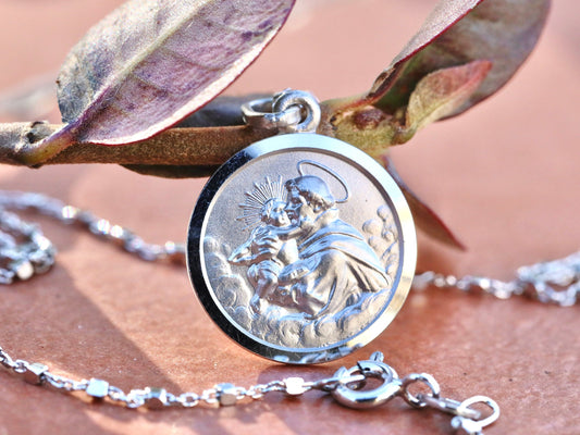 Saint Anthony of Padua sterling silver pendant,  round medal of Saint Anthony, catholic Saint necklace, Medjugorje necklace, communion gift