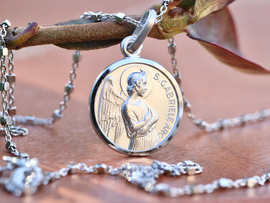 St Gabriel medal, sterling silver 925 archangel pendant, St Gabriel messenger of God pendant , round medal of Saint Gabriel, birthday gift