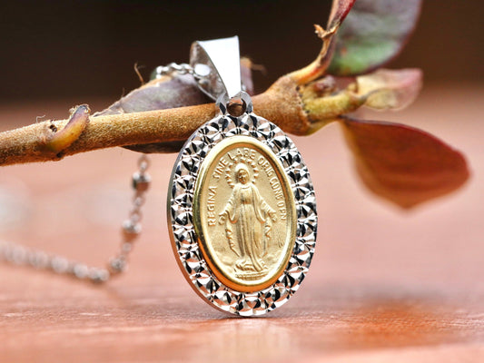 Miraculous Medal for women, sterling silver medal, diamond cut gold plated medal, medium size medal with 18k gold plating, gift for women