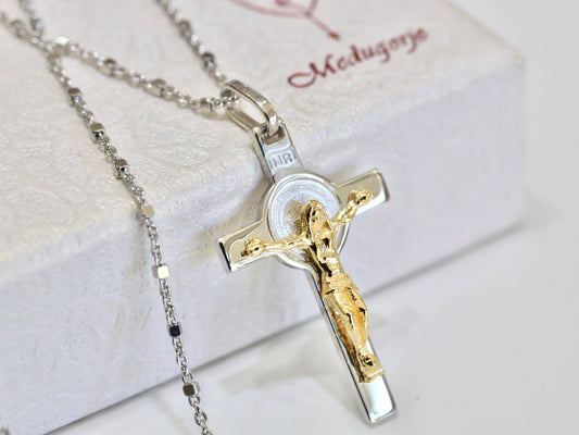 St Benedict miniature cross, sterling silver 925, cross for teenage, dainty crucifix necklace,gift for teenage, high detailed silver crucifi