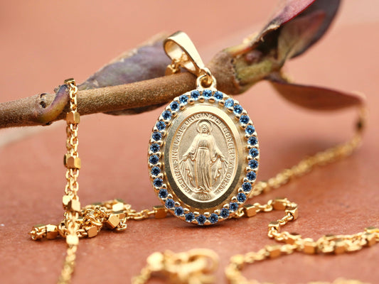 Gold plated Miraculous Medal,miniature sterling silver 925 with 18 k gold plating, medal for women, gift for teenage, dainty catholic medal