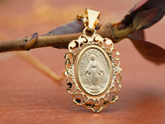 Filigree Miraculous Medal, 18 k gold plated sterling silver 925 medal, Miraculous Medal for women, handmade Miraculous Medal, catholic medal