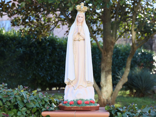 Statue Unserer Lieben Frau von Fatima, 60 cm Statue der Jungfrau Maria, Statue Unserer Lieben Frau mit Rosen, Statue des Hausaltars, Statue des Gartens aus Marmorpulver