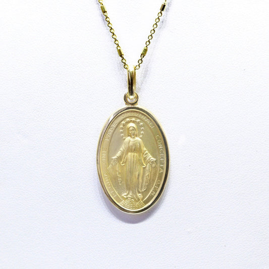 Sterling silver gold filed Miraculous Medal necklace pendant, Our Lady of Miraculous Medal necklace gold fill