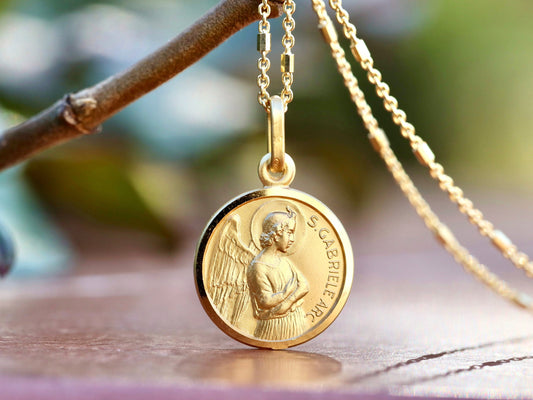 St Gabriel pendant, sterling silver gold plated medal, Messenger of God pendant, Archangel Gabriel catholic medal, gift for boy or girl