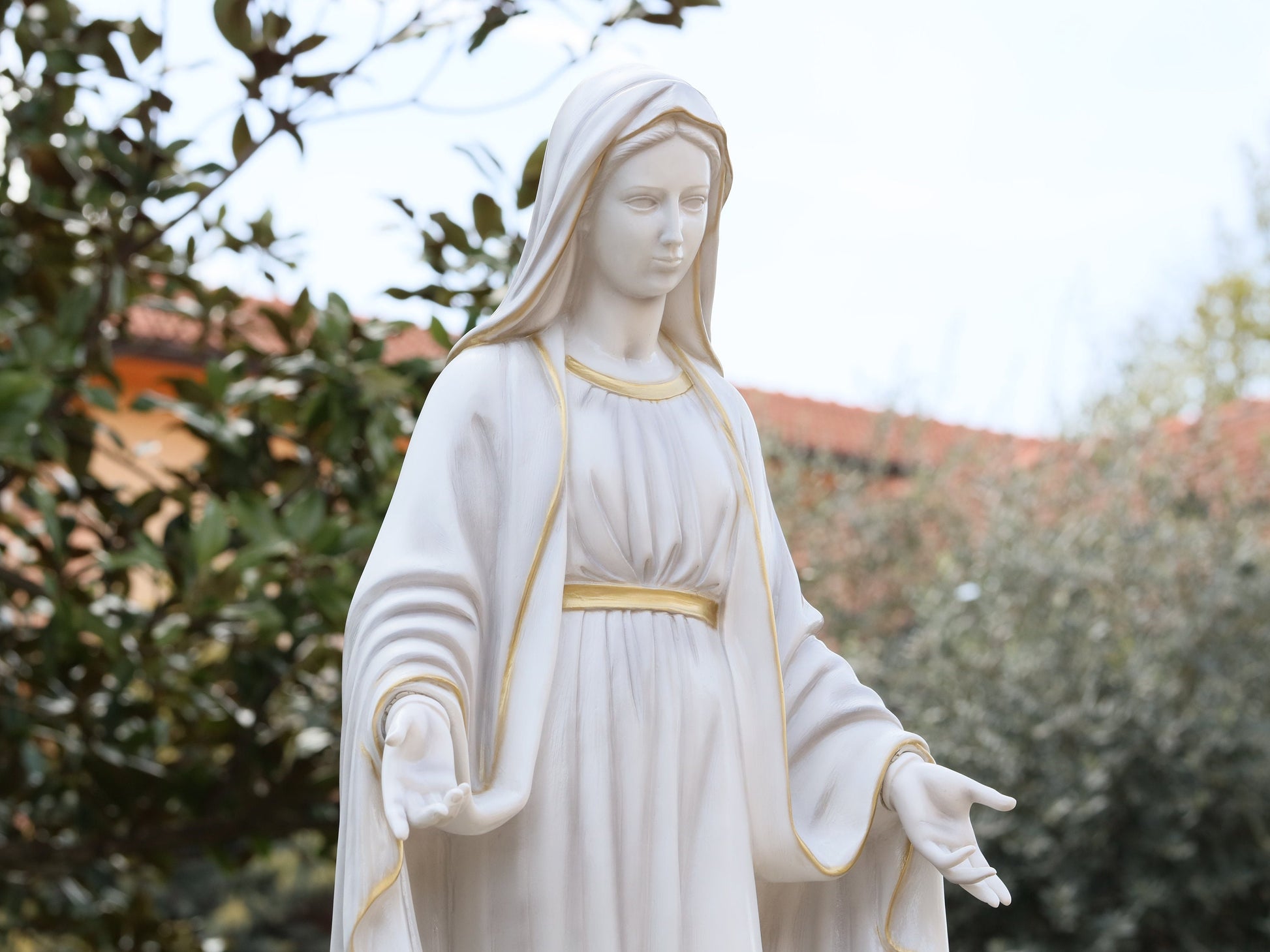Virgin Mary garden statue, 43 inch statue of Our Lady, marble powder s – Medjugorje Jewelry