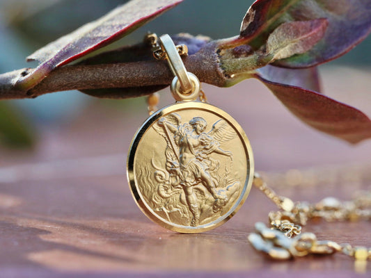 St Michael medal, sterling silver medal with 18k gold plating, miniature medal, catholic medal, medal for teenage, dainty medal, round medal