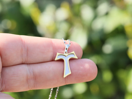 Tau cross, Franciscan cross, sterling silver tau cross, small Tau cross pendant , cross pendant for women, 18 k golds plated cross for women