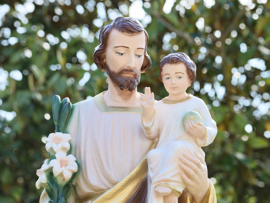 Large St Joseph statue, St Joseph and Baby Jesus 90 cm statue, 35 inches St Joseph garden statue, home altar statue, catholic saint statue