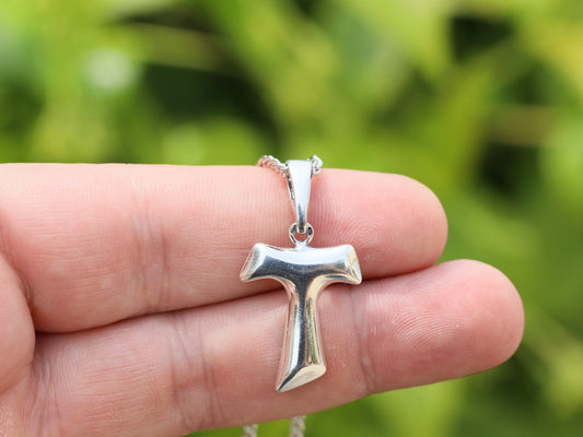 Tau cross, sterling silver 925, Franciscan Tau cross, rugged T cross for man, antique catholic cross, medium size cross for man or woman,