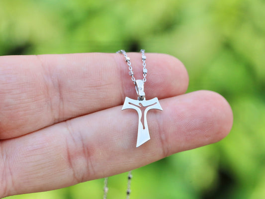 Small Tau cross, sterling silver 925 tau cross, St Francis cross pendant, dainty tau cross pendant for teenage, minimalist cross pendant