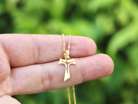 Gold plated Tau cross, St Francis cross, small tau cross pendant, miniature cross for teenage,