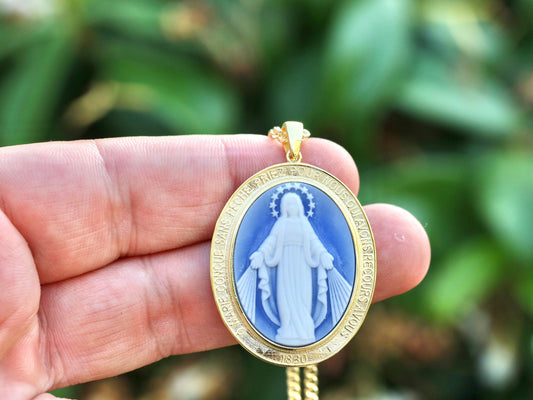 Large Miraculous Medal, sterling silver 925 , 18 kt gold plated medal, religious medal for catholic women, big size Miraculous Medal pendant