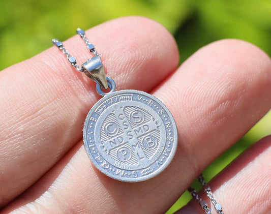 Sterling silver Saint Benedict medal | Catholic medal | devotional medal |cross medal | protection medal | round cross medal of St Benedict